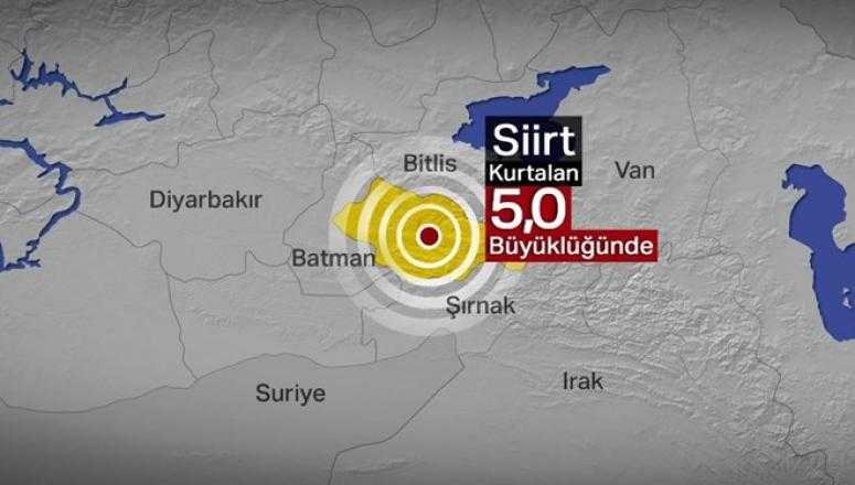 SİİRT’TE 5 BÜYÜKLÜĞÜNDE DEPREM MEYDANA GELDİ